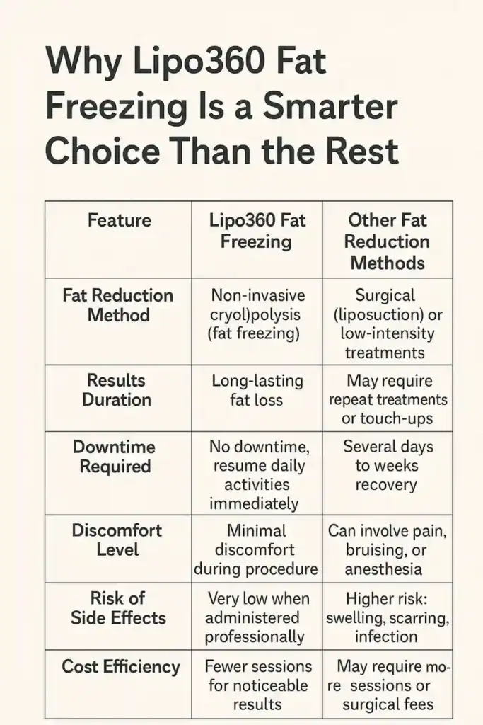Is it possible to permanently freeze fat cells? 2 Table showing benefits of fat freezing to remove fat cells Lutterworth from Lipo 360