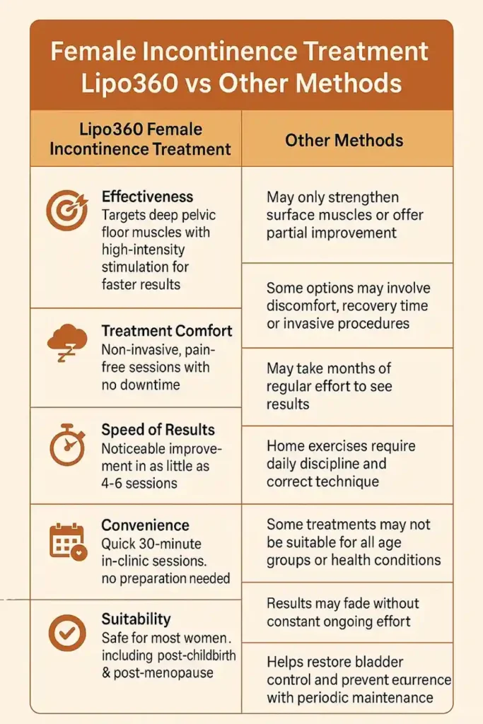 Comprehensive Guide To Female Incontinence Treatment Options 1 Table showing benefits of incontinence treatment Lutterworth